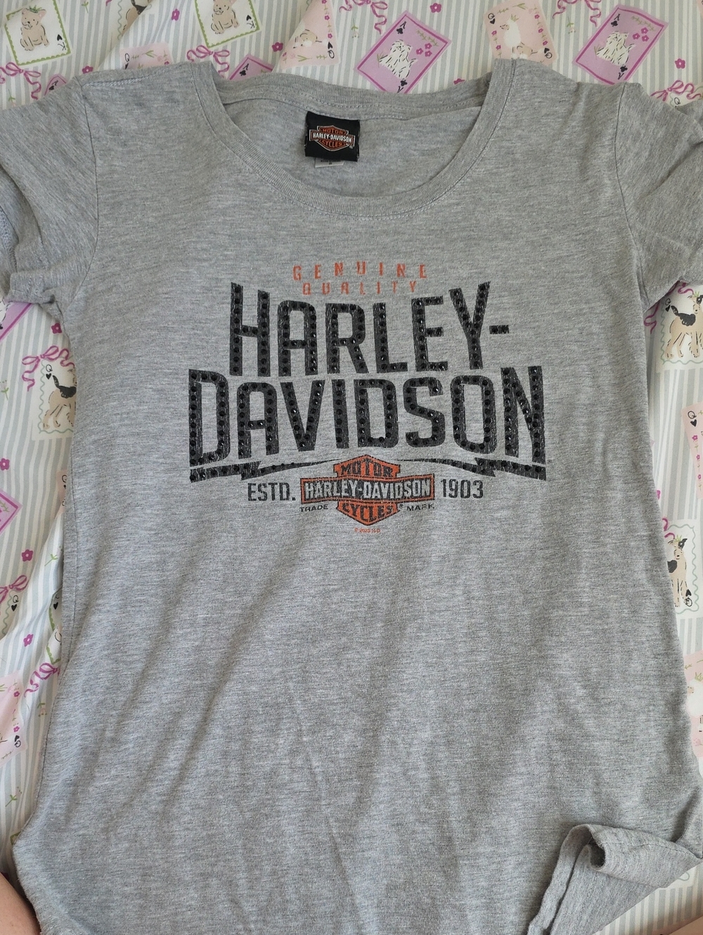 Harley-Davidson Gray and Black Logo Tee with Orange Accent